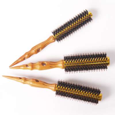 Hot sale Amazon Professional Hair Salon tools Wooden Aluminum Tube Round Styling Brush Medium size